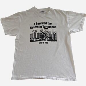 Vintage 1998 Nashville Tornadoes I Survived T-Shirt Hanes Heavyweight White L